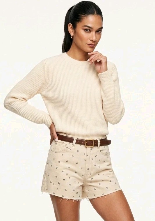NWT Madewell Dadjean Shorts Women's Floral Utility Denim Ecru Beige Size 26 XS