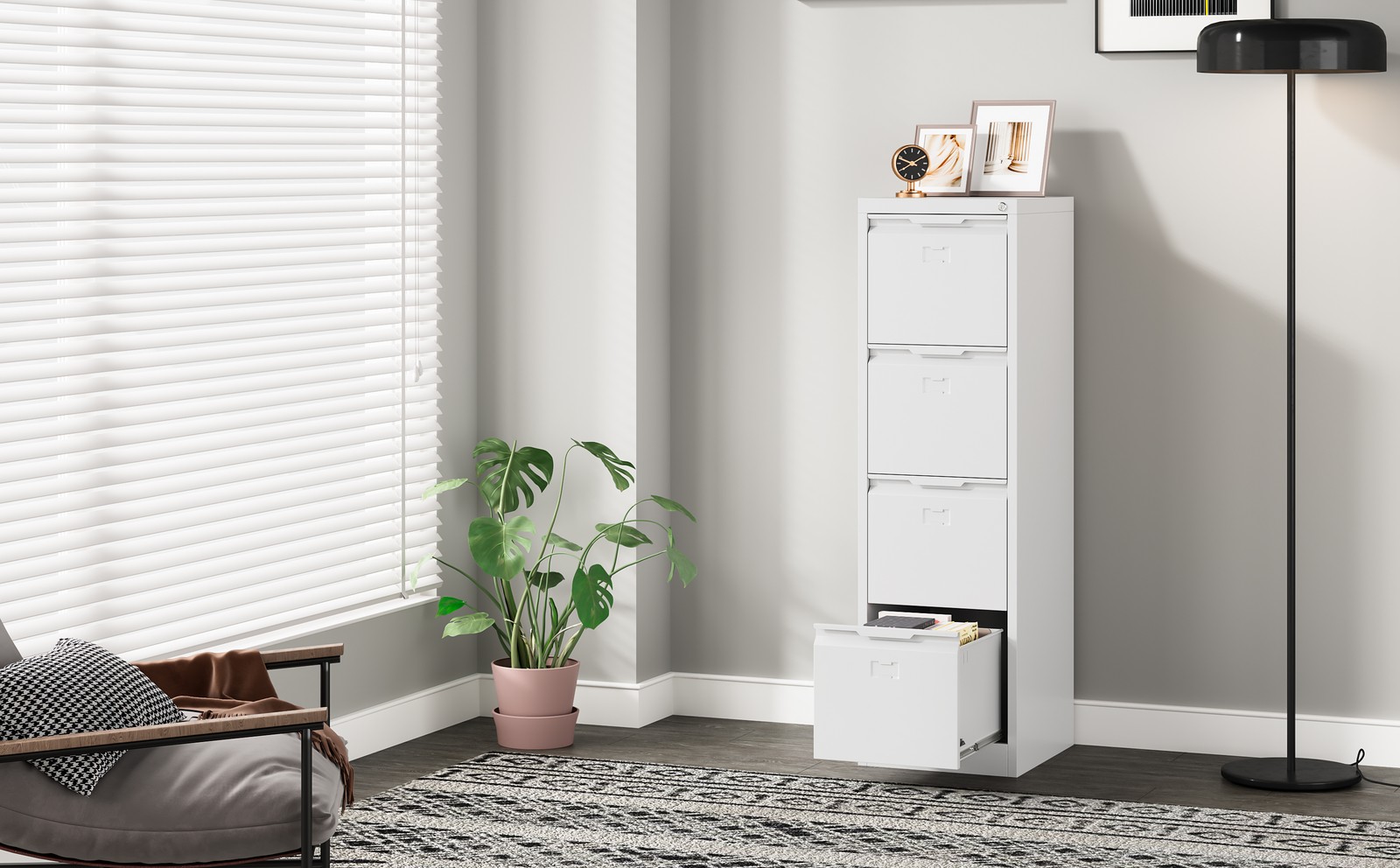 Metal Vertical Filing Cabinet,Lockable 4 Drawer Vertical Storage Cabinet Flat 