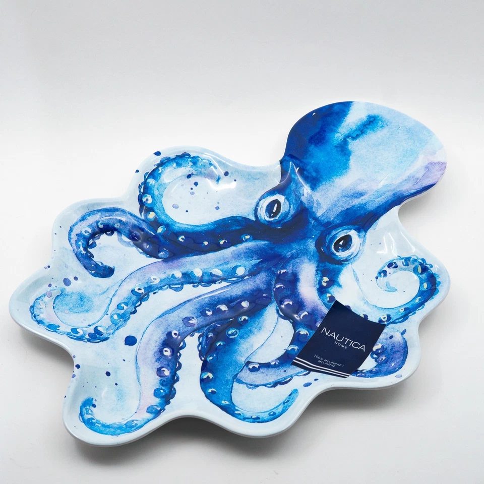 Plato para servir pulpo Nautica Home azul melamina bandeja costera 16" x 11" Foto 3 de 4