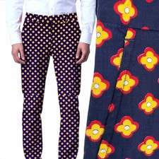 VTG Disco Leisure Wear Union Trousers Geometric Floral Print Pants 60s 70s 34x32