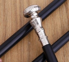 Victorian Cane Walking Cane Wooden Walking Stick Silver Brass knob Handle Bla...