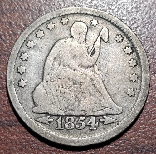 1854 Seated Liberty Quarter Arrows VG Very Good w Original Toning Problem-Free