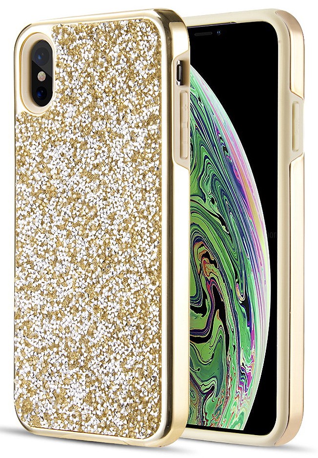 Gold Studded Rock Crystal Bling Rhinestone Case for Apple iPhone Xs Max 6.5""