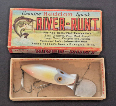 Vintage Heddon Go Deeper River Runt Spook Pearl with Gold Eyes w/ Box
