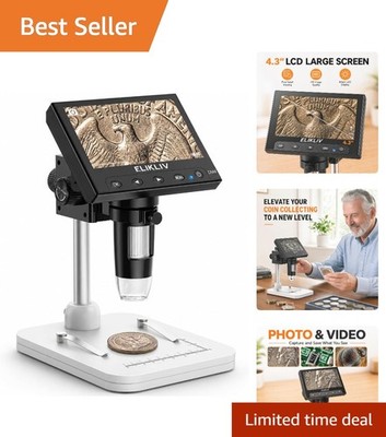 Portable 4.3'' Digital Coin Microscope with 1000x Zoom and LED Lighting