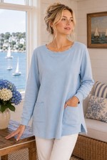 Soft Surroundings Women's Blue Pocket Tunic Sweatshirt PL Cozy Comfort Long