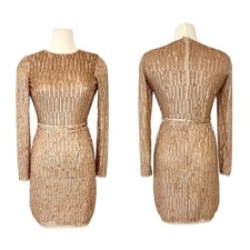 Mac Duggal Embellished Bodycon Mini Dress Nude Dusty Pink 2 NWT