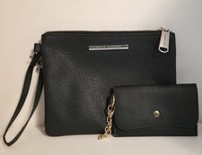 Steve Madden Black Large Wristlet Zip Bag Clutch Purse With Small Wallet