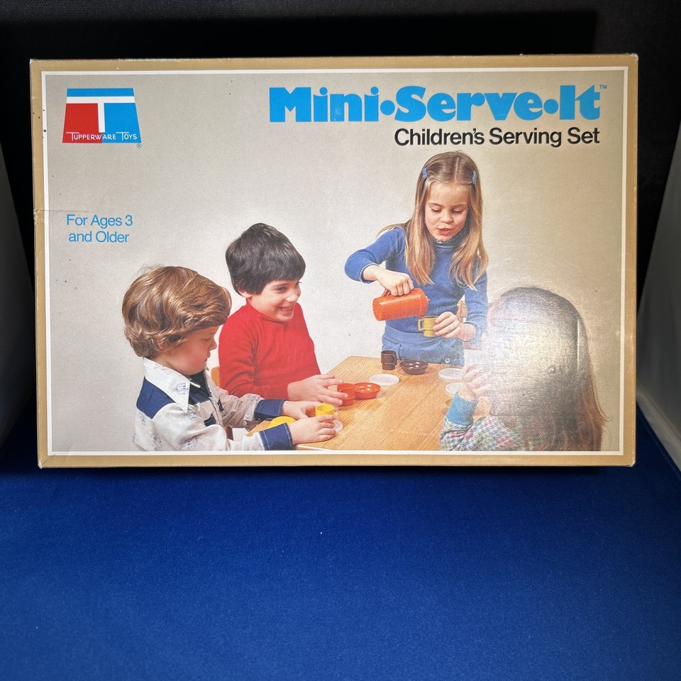 A never-used 1979 Tupperware children's mini play serve set — sealed-era nostalgia that's as much a time capsule as it is a toy.