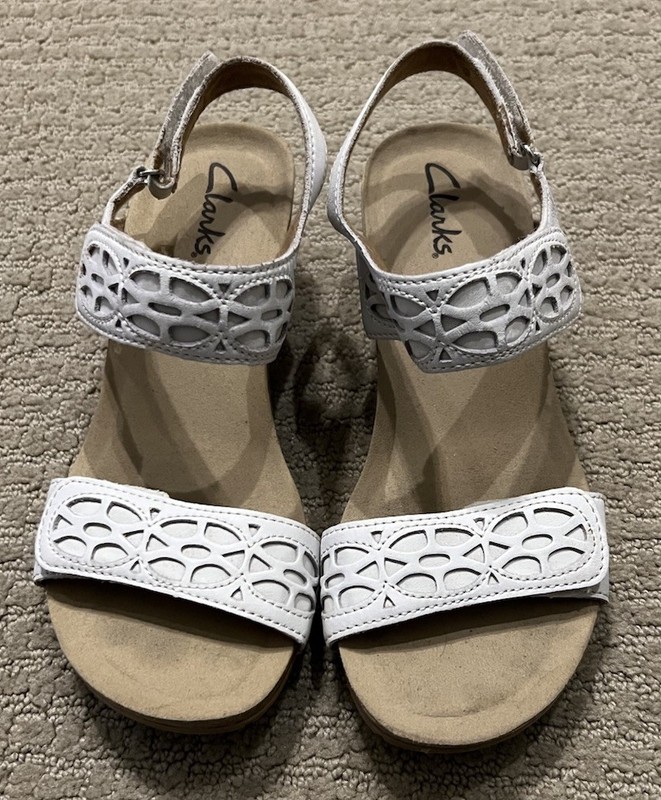 Clarks Collections Women's Bendables Leather Wedge Slingback Sandals White 6.5M