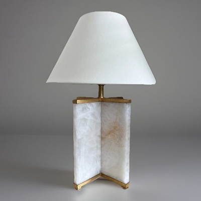 Visual Comfort Cameron Table Lamp Natural Quartz, Gilded Iron, White Linen Shade