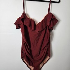 J. Crew NWOT Size 22 Matte Ruched One-Piece Swimsuit with ruffles Sienna Red