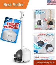 Heavy Duty Toilet Plunger with Holder and Cover - Bathroom Accessory, White