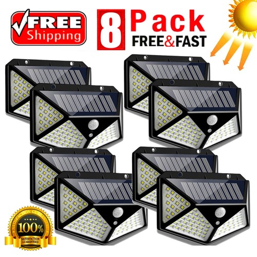 8Pack Solar Power 100LED Lights PIR Motion Sensor Outdoor Security Garden Lamp