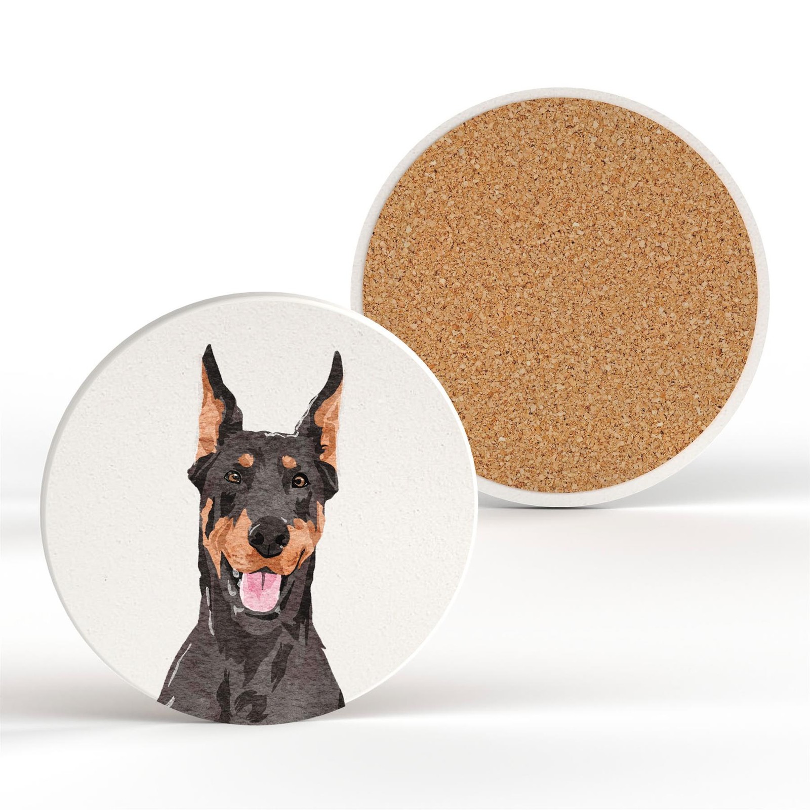 Doberman Artwork Decorative Gift Dog Lover Ceramic Round Coaster Cork Base