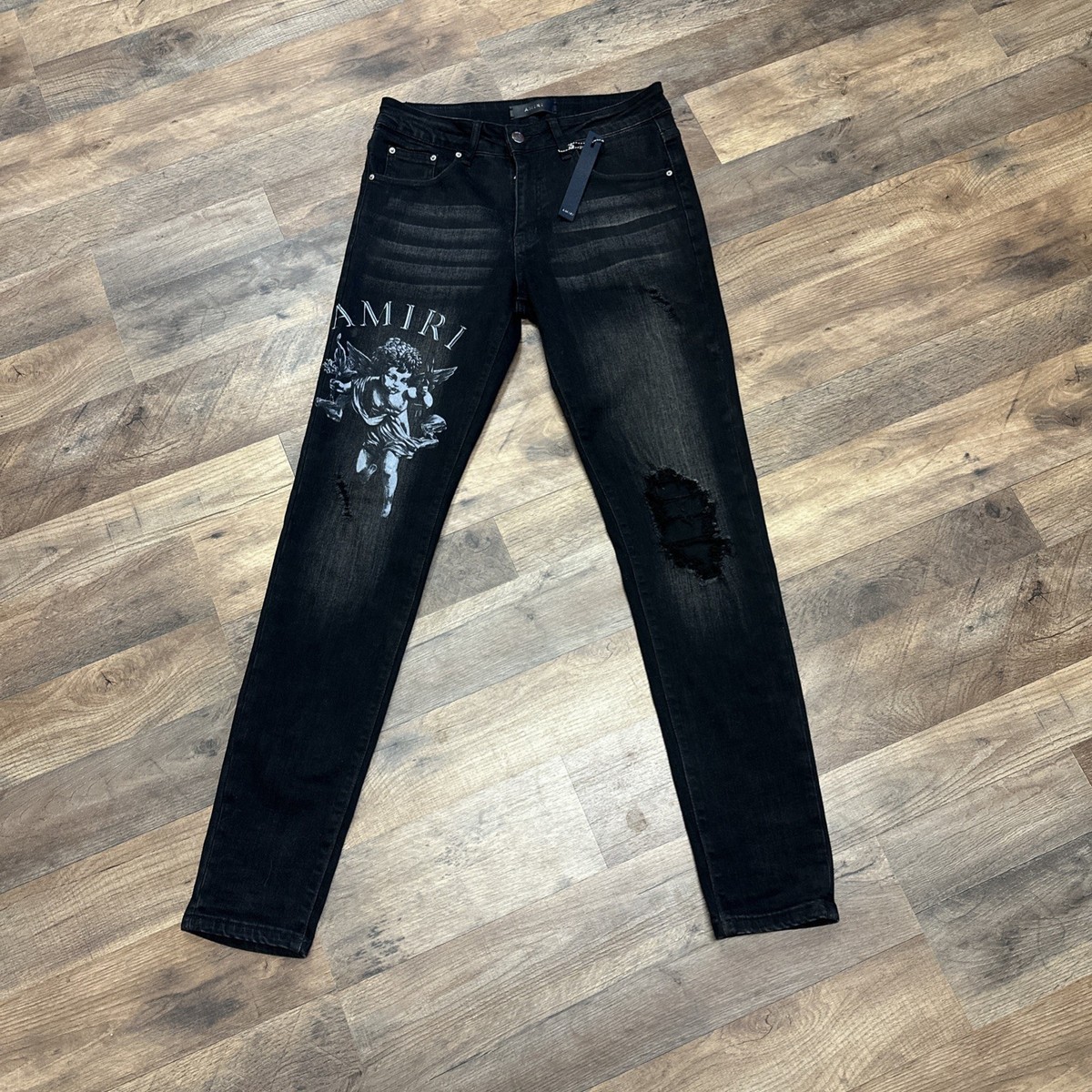パンツ AMIRI Cherub Jean Aged Black MDS117 AMIRI Cherub Aged Black Distressed Denim Jeans Men's Size 29 $1300