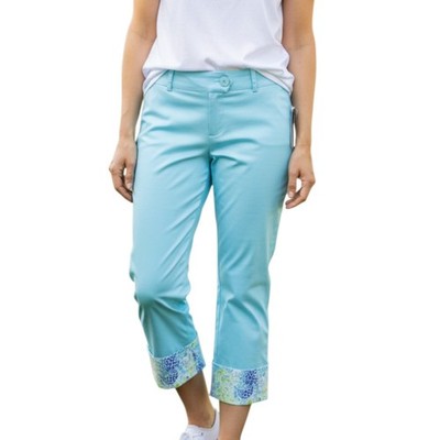 NWT Bamboo Traders Capri Pants Womens 6 Light Blue Sea Glass Cuffed Nautical
