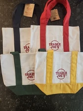 Trader Joe's Mini Canvas Tote Bag Set Of 4 Red Blue Green Yellow CHRISTMAS LIMIT