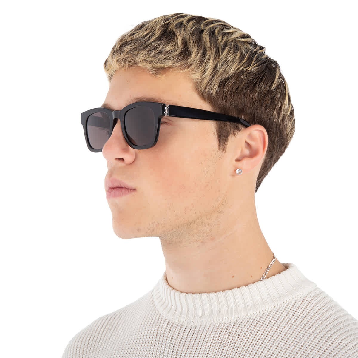 Saint Laurent Black Square Unisex Sunglasses SL M124 001 49 SL M124 001 49