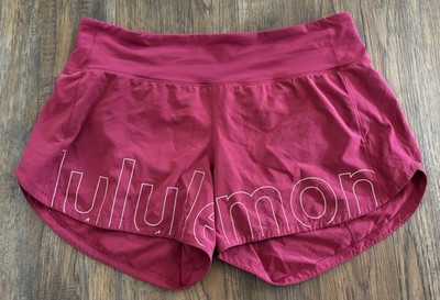 Lululemon Speed Up Lined Short 4  Spell-Out Graphic Pomegranate Pink RARE Sz 8