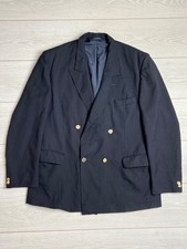 Christian Dior Monsieur Navy Blue Double Breasted Blazer Gold Buttons Vtg L/XL