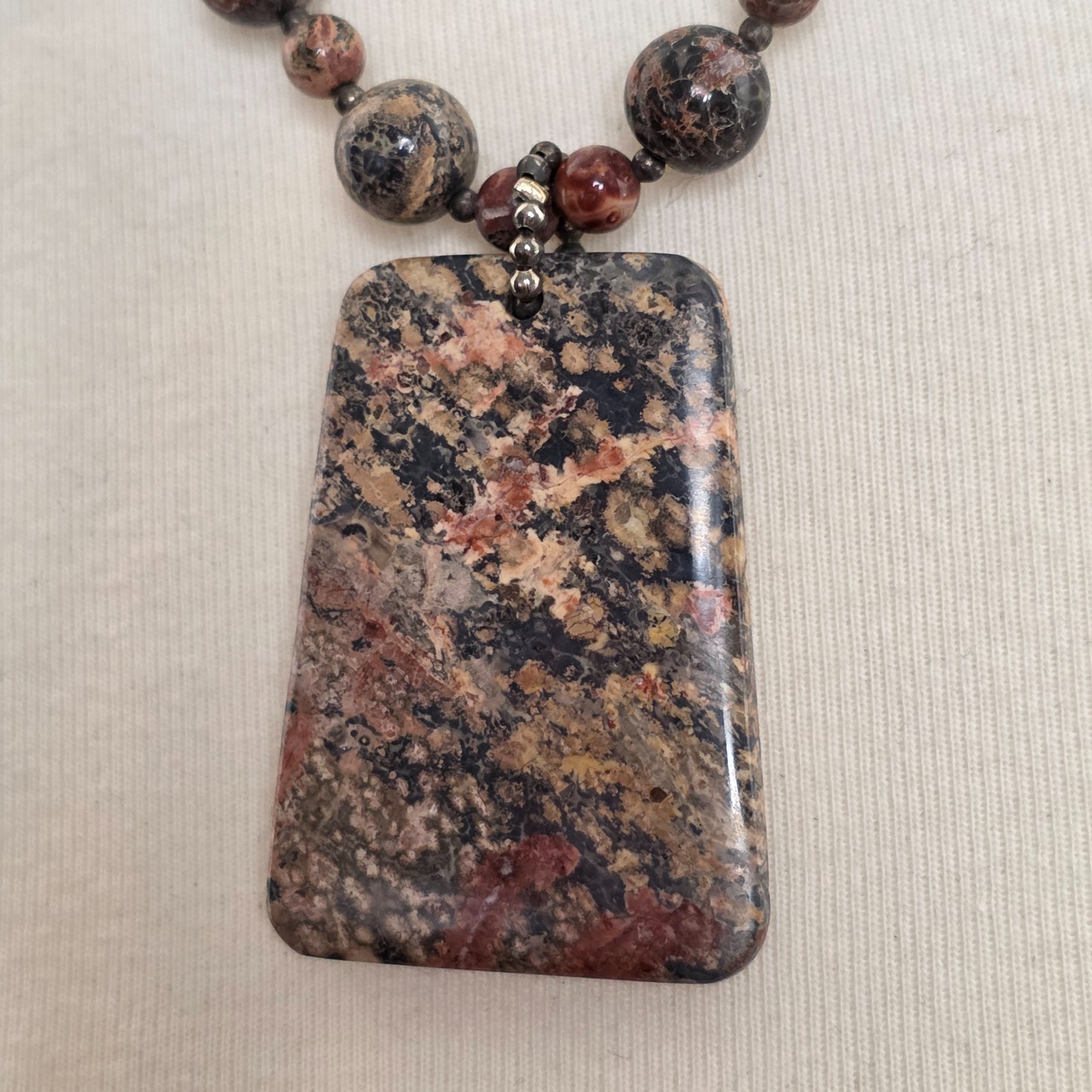 Leopard Skin Jasper Rectangular Slab Pendant Neck… - image 4
