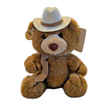 Vintage Russ Berrie Brown Cowboy Teddy Bear Plush Stuffed Animal Hat  Suede Tie