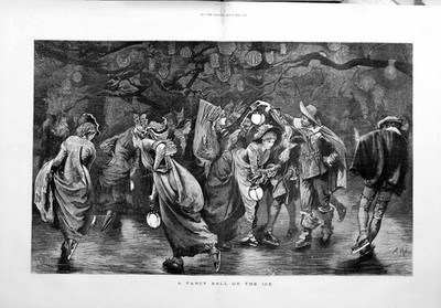 Old Antique Print 1879 Fancy Ball Ice Dancing Skates Ladies Men Fine Art 19th