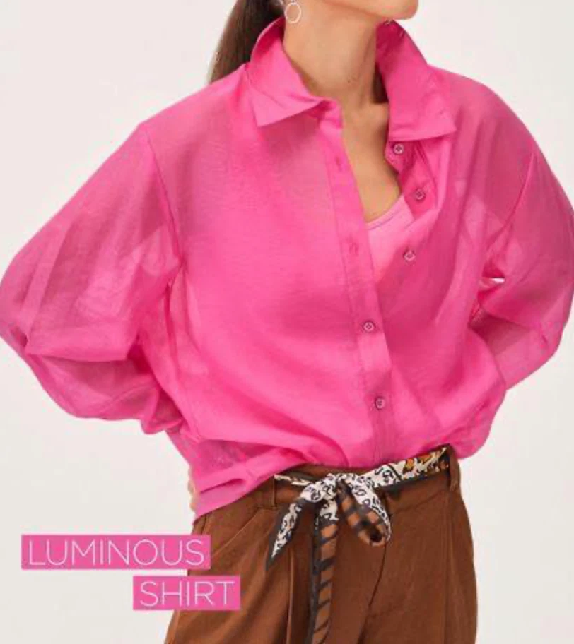 CABI 6625 Camisa Luminosa BLUSA CON BOTONES TOP ROSA ESMERILADO MUY FINA SEDOSA talla L Foto 2 de 4