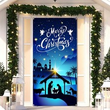Nativity Scene Christmas Door Cover for Front Door - Fabric Jesus Holy Night ...