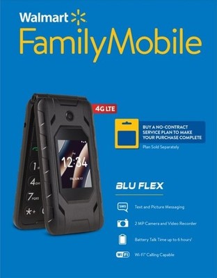 BLU FLEX 8GB Prepaid Flip Phone [Walmart Family Mobile] Black - New Sealed
