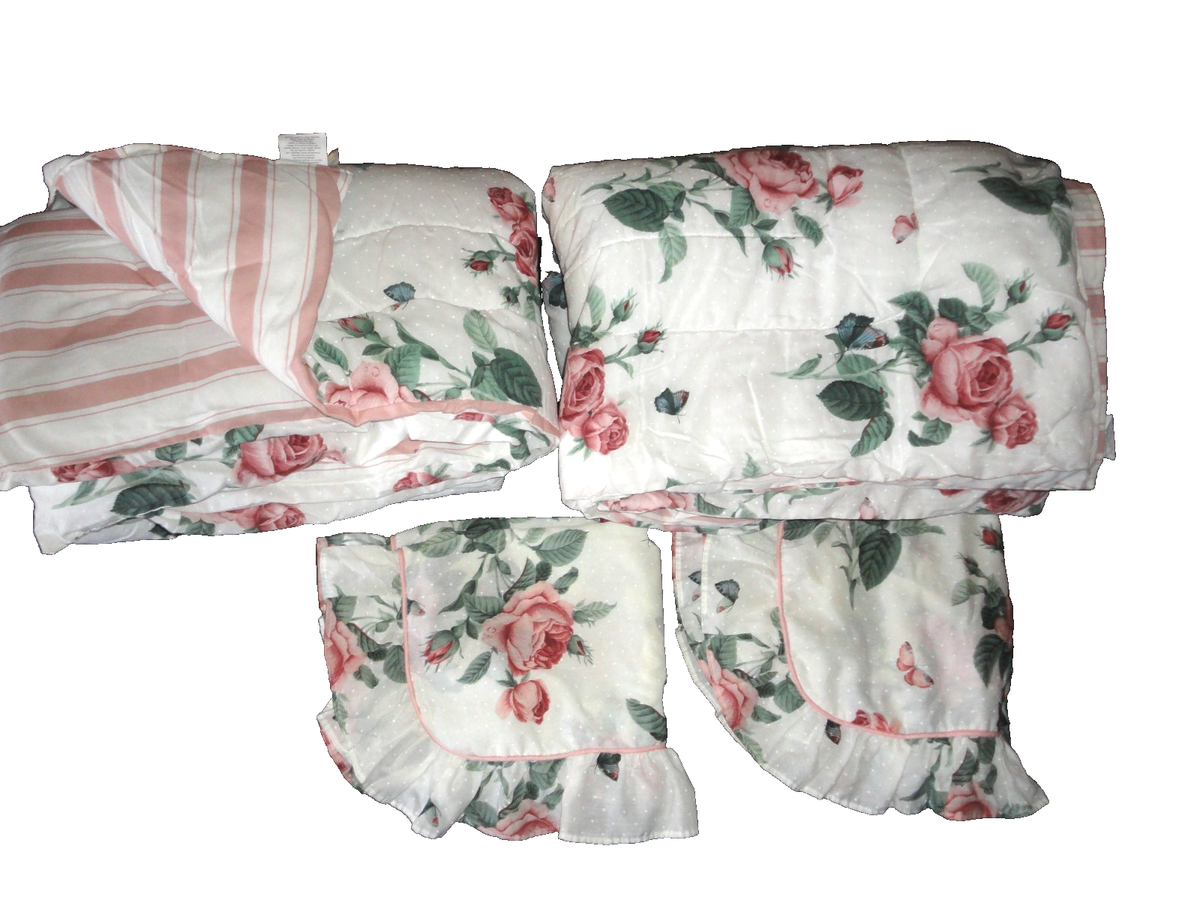 新品☆WESTPOINT STEVENS☆シーツ☆枕カバー☆ベッドカバーセット WESTPOINT STEVENS PINK FLORAL ROSES DOTS Butterflies (4P) TWIN