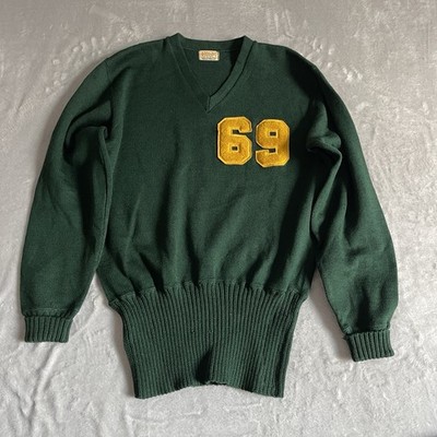 Detroit Knitting Mills 60s Varsity Pullover Sweater Herren Medium Grün Wolle V-Ausschnitt