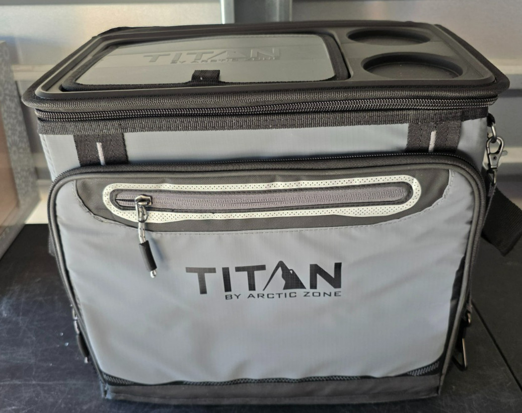 Titan 40 Can Collapsible Cooler - Gray - TableTop with 2 drink holders - 1740589