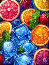 Tile Mural Colorful Citrus Fruit with Ice Cubes Kitchen Bathroom Wall Backsplash