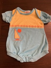 Vintage Health Tex Baby Romper Sailboat 70s USA Teal Yellow Snap One Piece