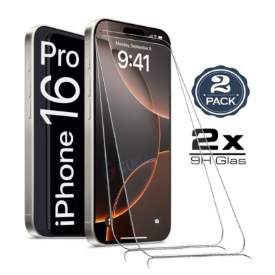 2X Glas für iPhone 16 Pro (6.3'') Panzerfolie 9H Echt Glas HD Display Schutzglas
