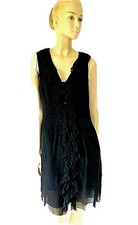 TORY BURCH NAVY BLUE SILK RUFFLE V-NECK SLEEVELESS DRESS SIZE 10