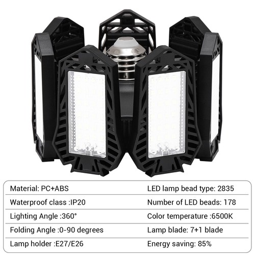 6500K LED Garage Light Super Bright Work Shop Ceiling Light Deformable Bulb - Picture 4 of 22