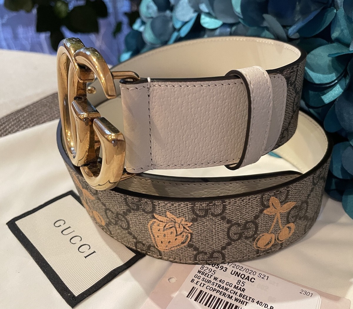 GUCCI ホワイト GGパターン ベルト Gucci GG Marmont G Print WIDE Belt 85 34 Off White Leather