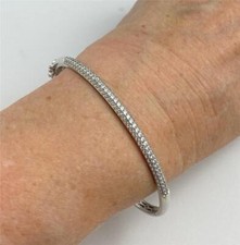925 Sterling Silver Clear Cubic Zirconia Hinged Bangle Bracelet