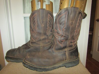 Cody James C9PR2 Men's 12 D Brown Leather Pull On Work Western Boots Comp Toe