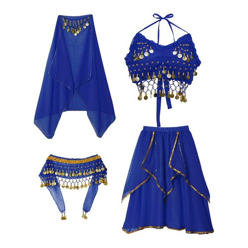 Kids Girls Halloween Costume Performance Belly Dance Outfit Ruffled Fancy - Picture 14 of 46