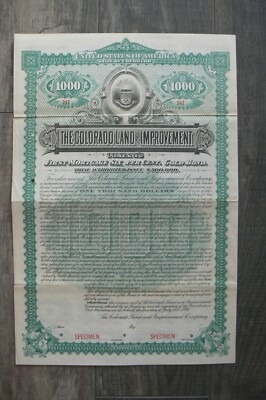 1892 Colorado Land & Improvement Co SPECIMEN Aktien-/Anleihezertifikat rar!