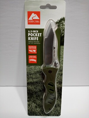 New Ozark Trail 6.5 Inch Green Pocket Knife Hunting Camping Fishing Clip Point