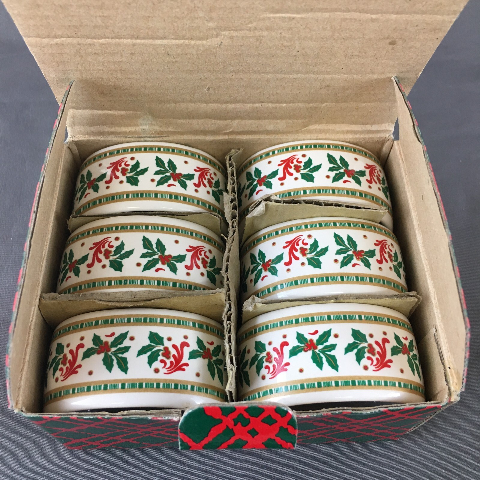 Festive Stoneware Christmas Napkin Ring Set of 6