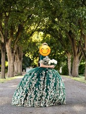 Emerald Green With Gold Butterflies and Embroidery| Size XS Or Small &  Crown