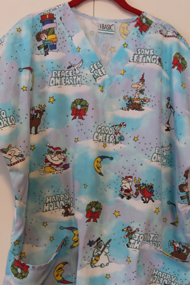 Simply Basic Scrub Top Christmas Peace On Earth Size Large - Image 2 of 4