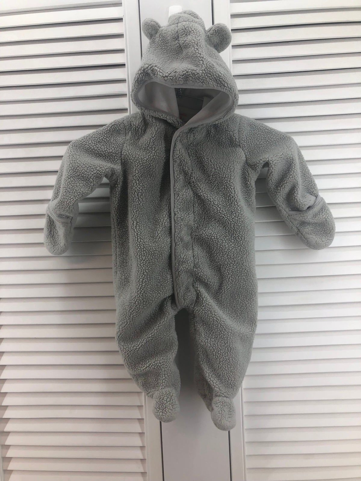 me size 3/6M grey Sherpa fleece snowsuit bunting eBay