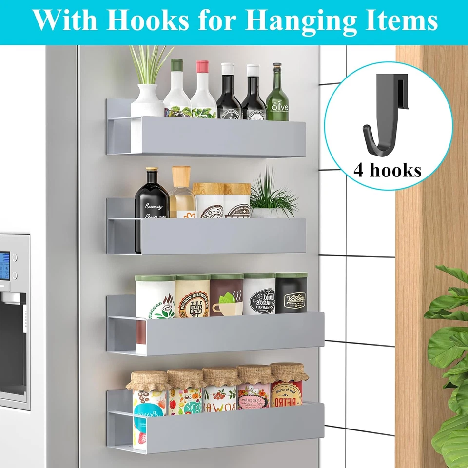 Paquete de 4 organizadores magnéticos de almacenamiento de especias para refrigerador y horno, gris viernes Foto 2 de 4